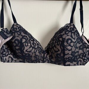 La Vie En Rose Navy Lace Bra